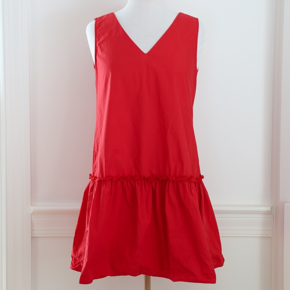 Compania Fantastica Spain Red Poplin Drop Waist Mini Shift Dress Size Medium